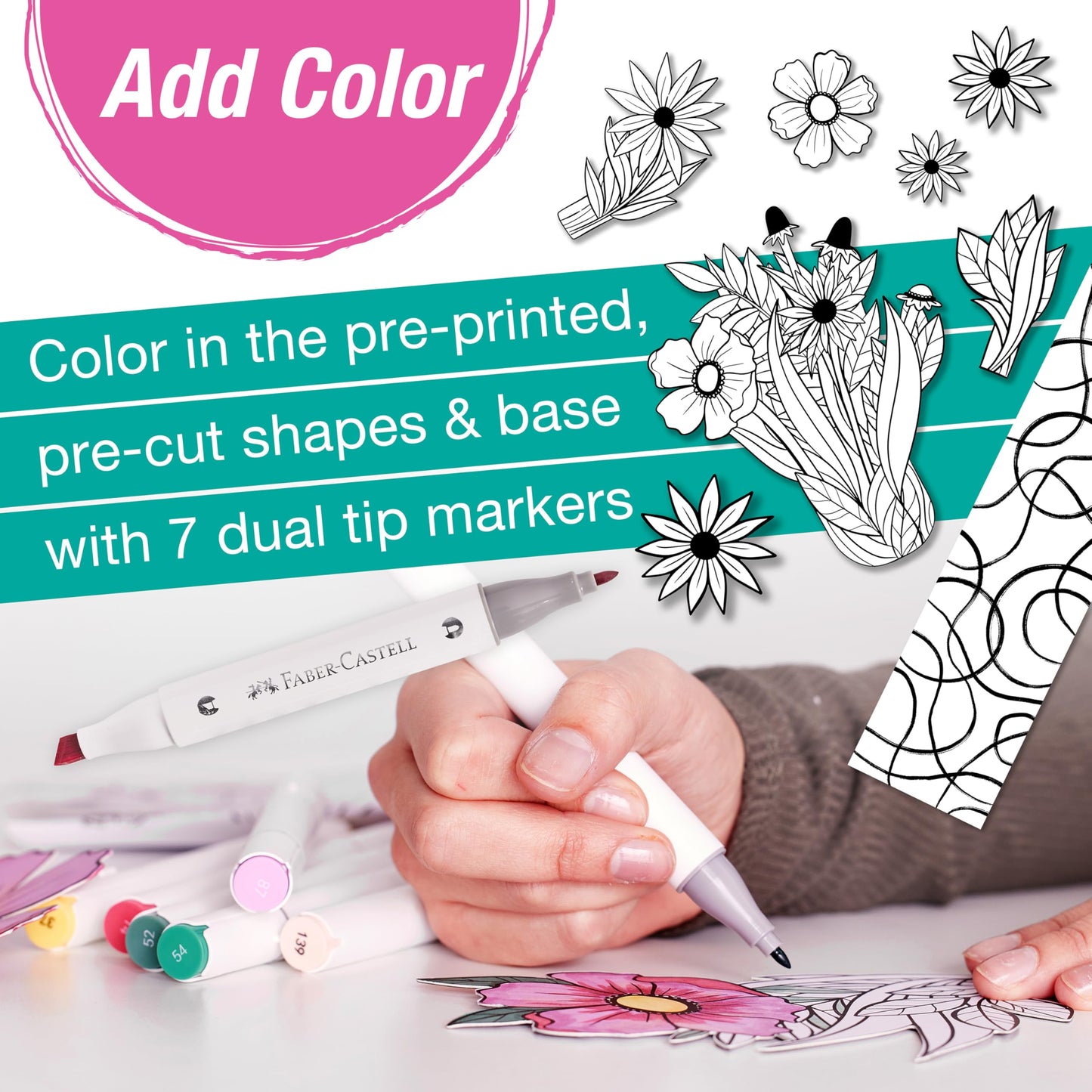 Faber-Castell Pop Up Coloring Bouquet: Wildflower - Crafts for Adults and Relaxation Gifts for Women | Craft Kits for Adults | Unique Gifts and DIY