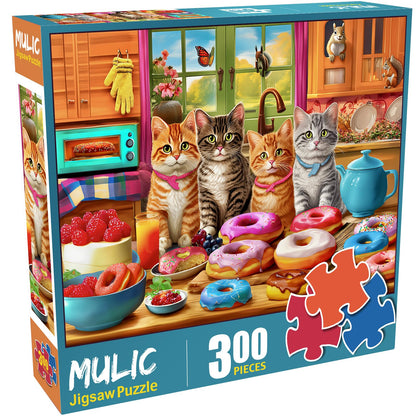 300 Piece Puzzles for Adults Kids Ages 6-8 8-12 - Kittens and Donuts