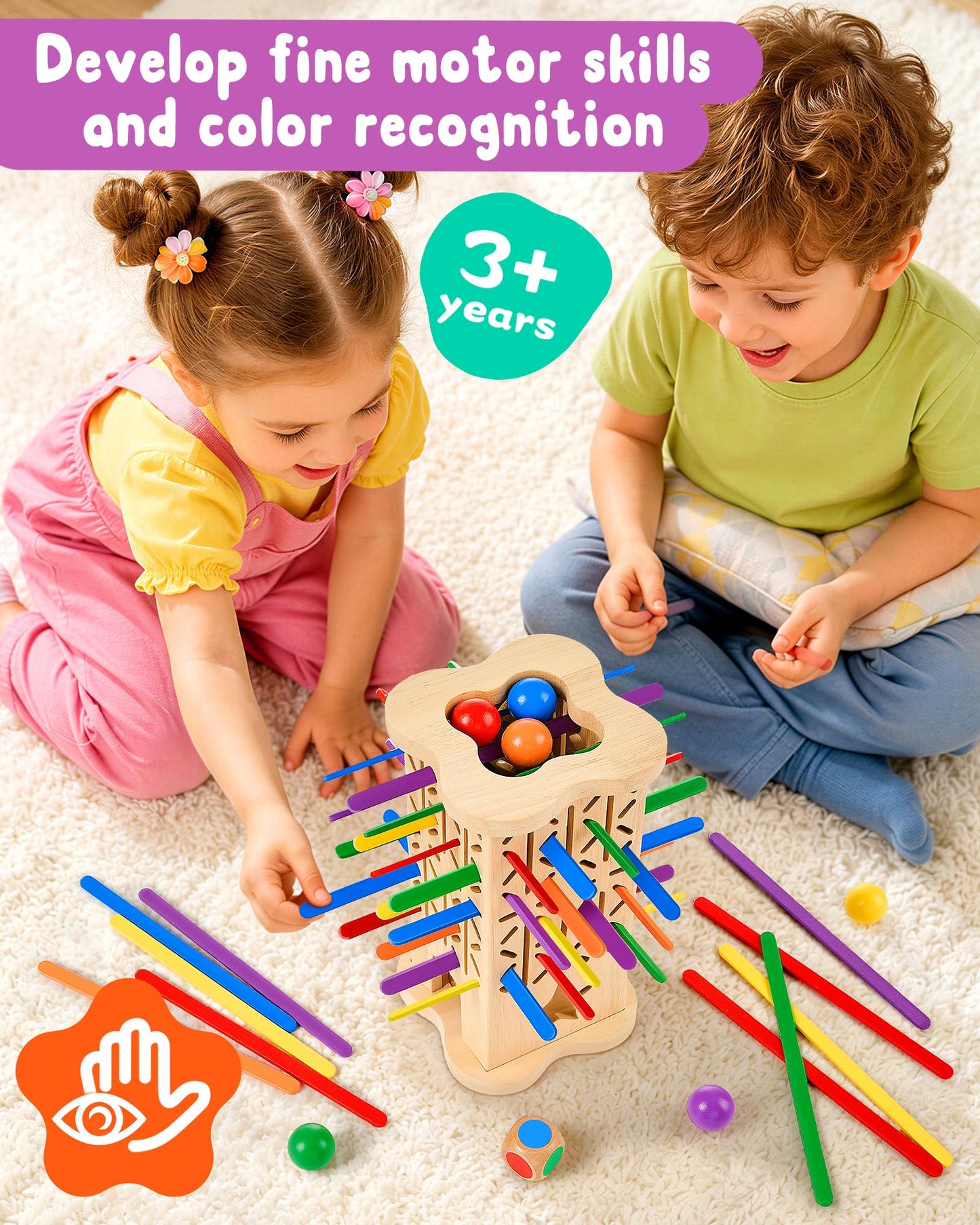 Montessori Wooden Board Game for Kids 3-8, Fine Motor Skills Toy 42 Strips