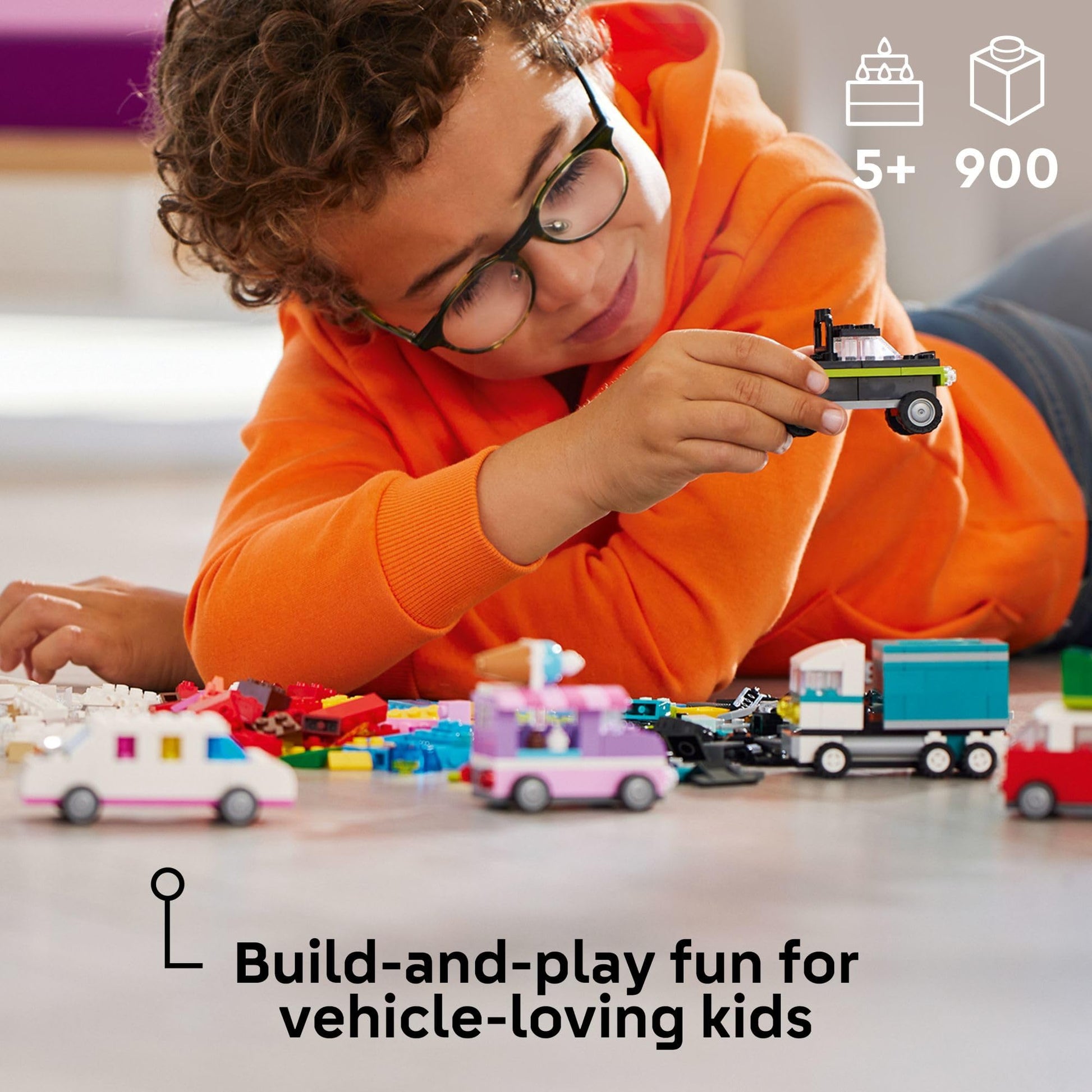 LEGO Classic Creative Vehicles, Colorful Construction Brick Building Kit with Ice Cream Truck, Police Car Toy, Model City Cars and More, Gift or Car
