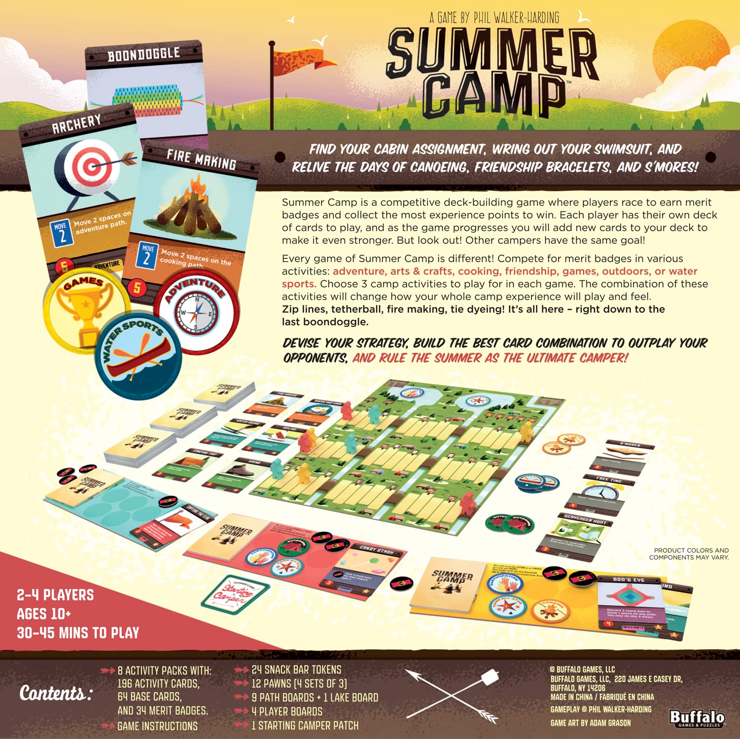 Buffalo Games Summer Camp Deck-Building Card Game - 2-4 Players, Ages 10+, 30-45 Min - Family Games - Portable Travel Set - Outdoor Activities
