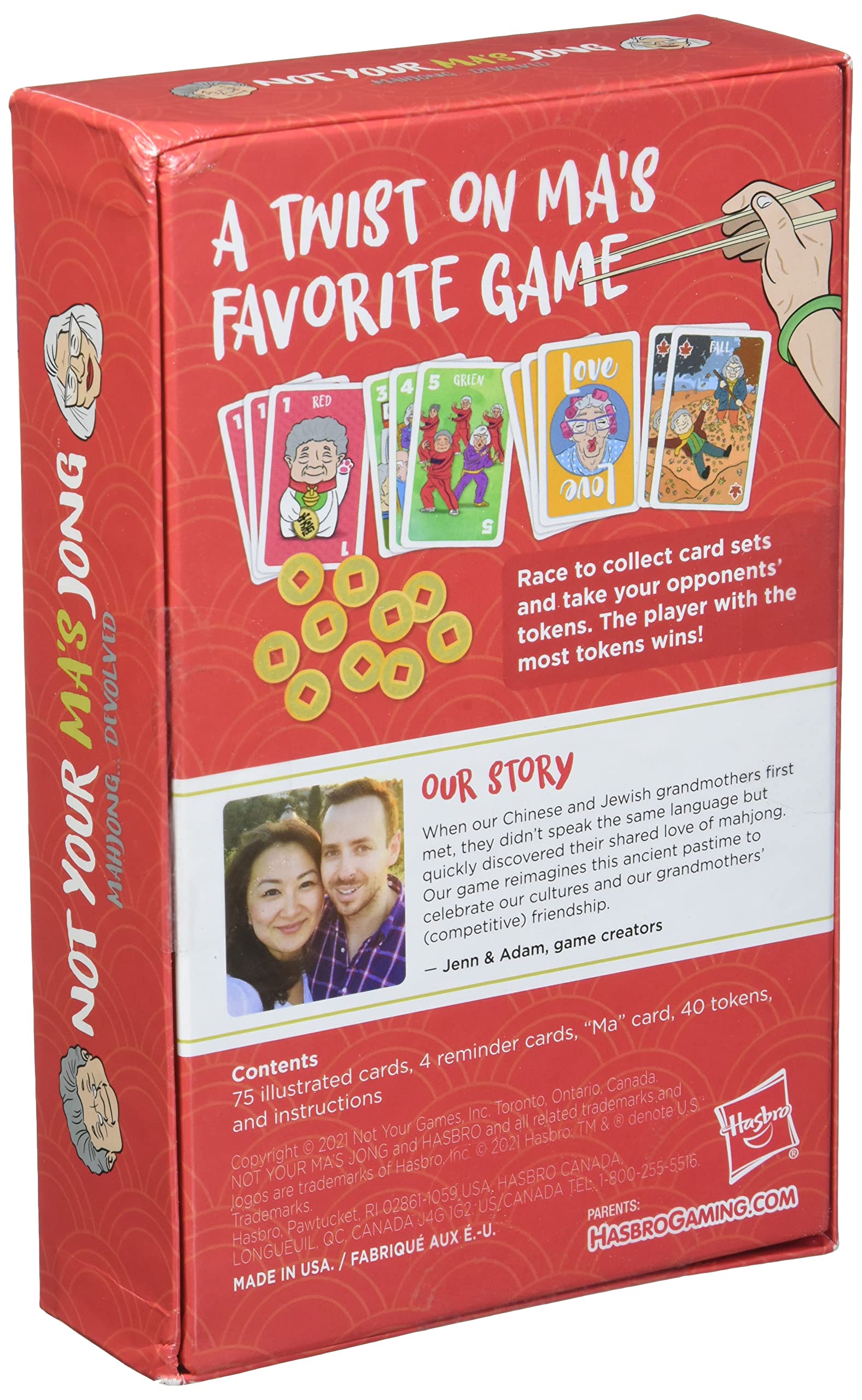 Hasbro Gaming Not Your Ma's Jong, A Fast-Paced Card Game for 3-4 Players Inspired by Mahjong and 2 Grandmas, Fun Family Party Game, Ages 13+