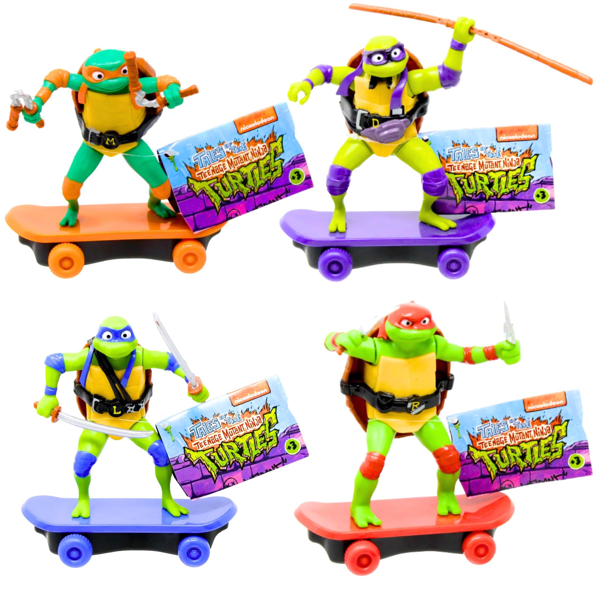 Teenage Mutant Ninja Turtles Sewer Shredders Pull Back 6" 15cm Racers on Skateboards - (Set of 4 - Michaelangelo, Raphael, Donatello & Leonardo)