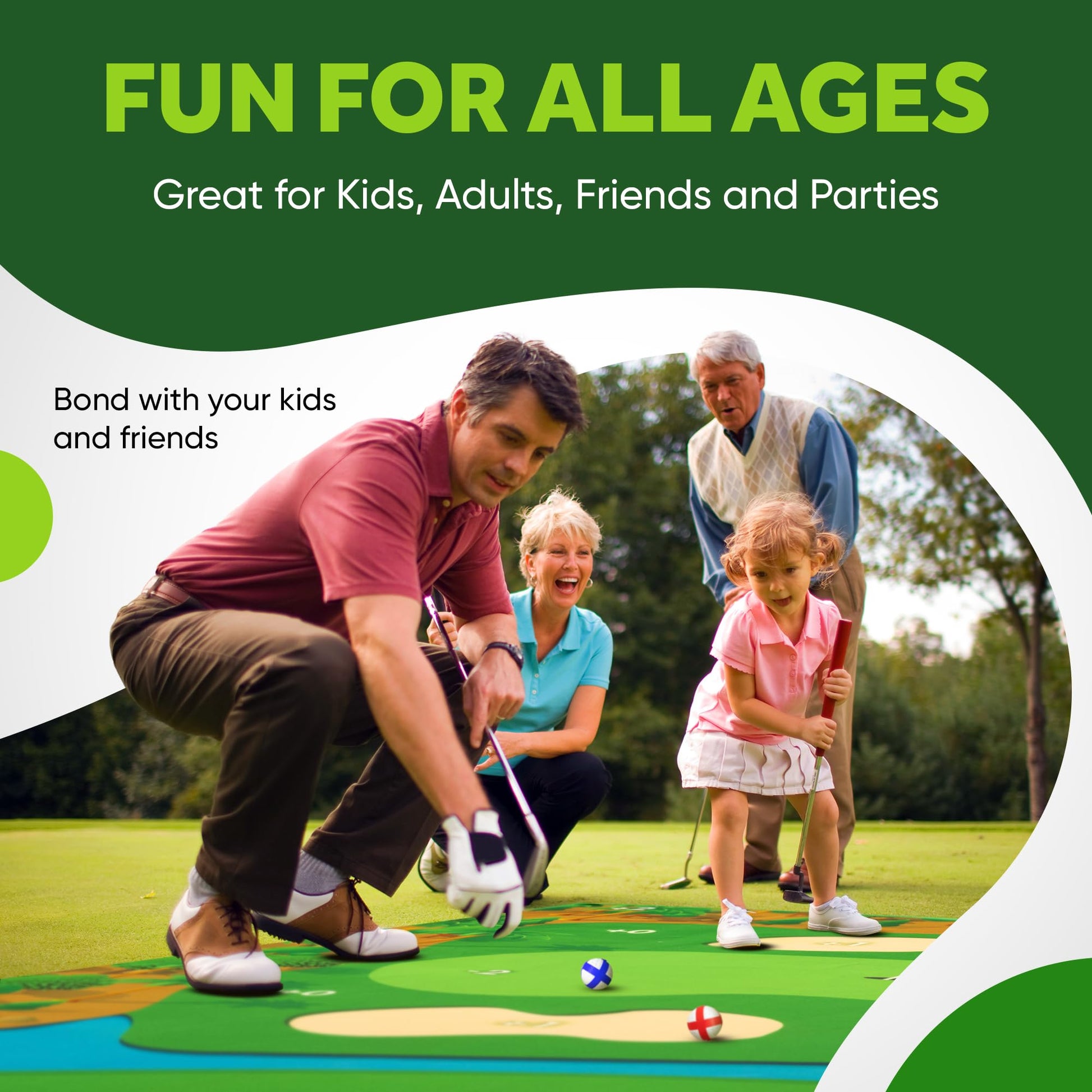 Battle Golf Game - Dual-Sided Mat, Realistic Course Design & Scoring System, Adjustable Height Clubs - Thick Grass-Like Chipping Mat