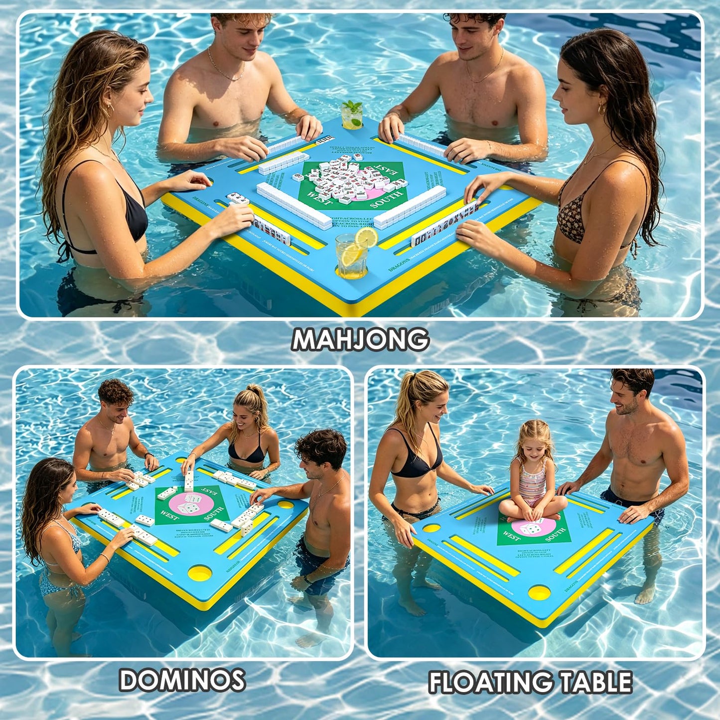 Luldesce Floating Mahjong Table for Pool Double-Sided 32.5"x32.5"
