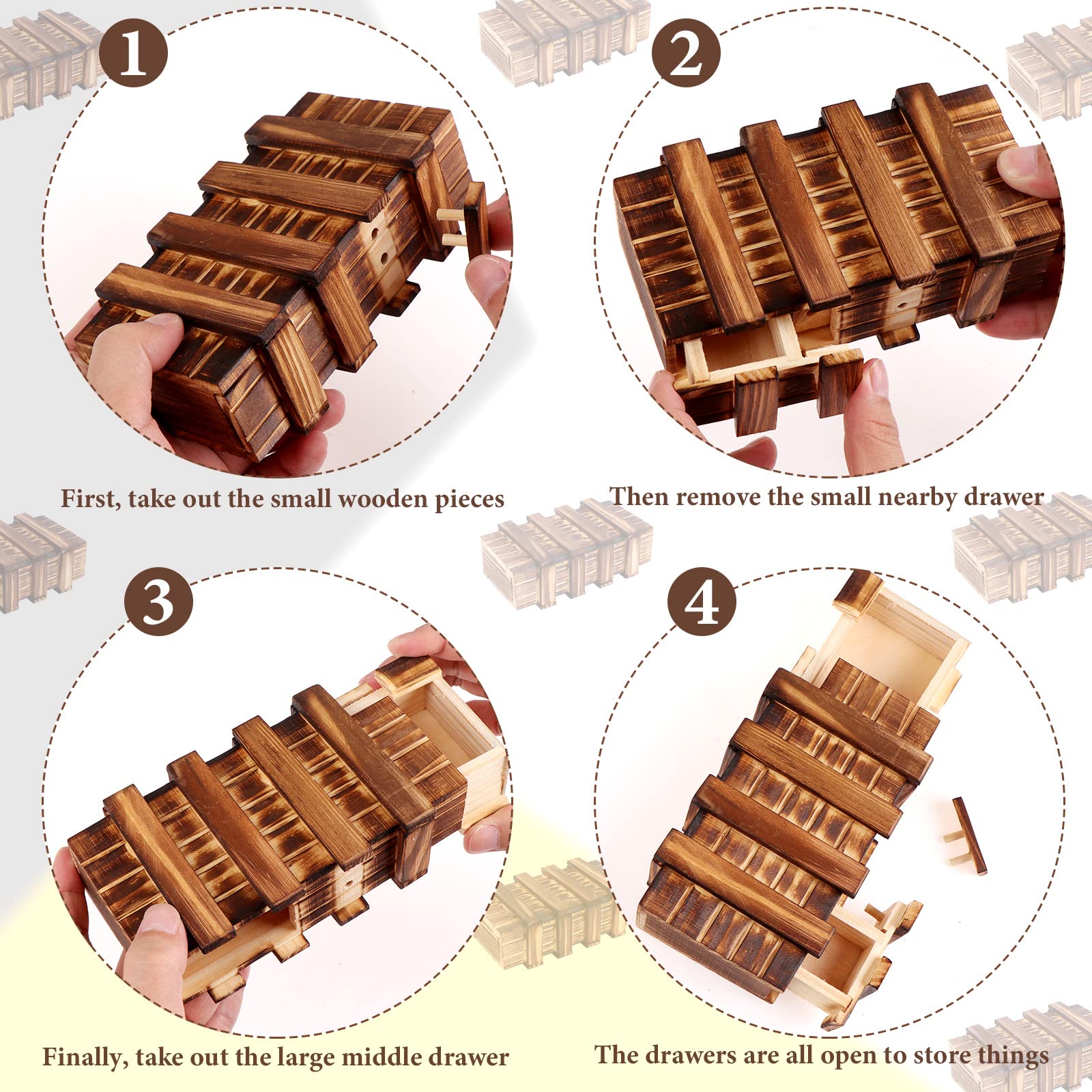 Puzzle Box 6 Pack Wooden Secret Puzzle Box with Hidden Compartment 3D Brain Teaser Magic Drawers Secret Magic Box Wooden Box Puzzle Case Difficult