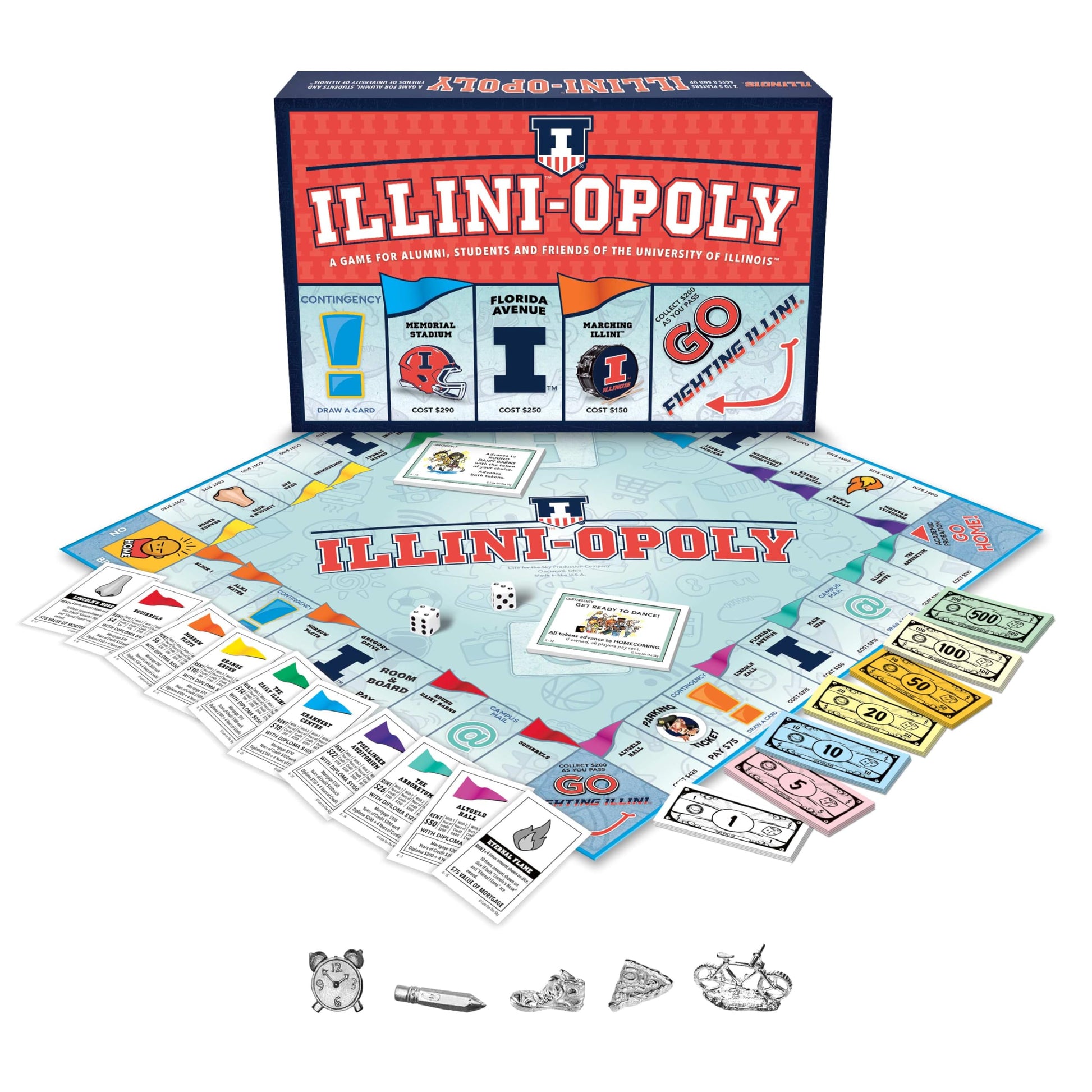 Late for the Sky University of Illinois Illini Board Game - Campus Property Trading Opoly-Style Family Game for 2-6 Players, Alumni, Students and Fans