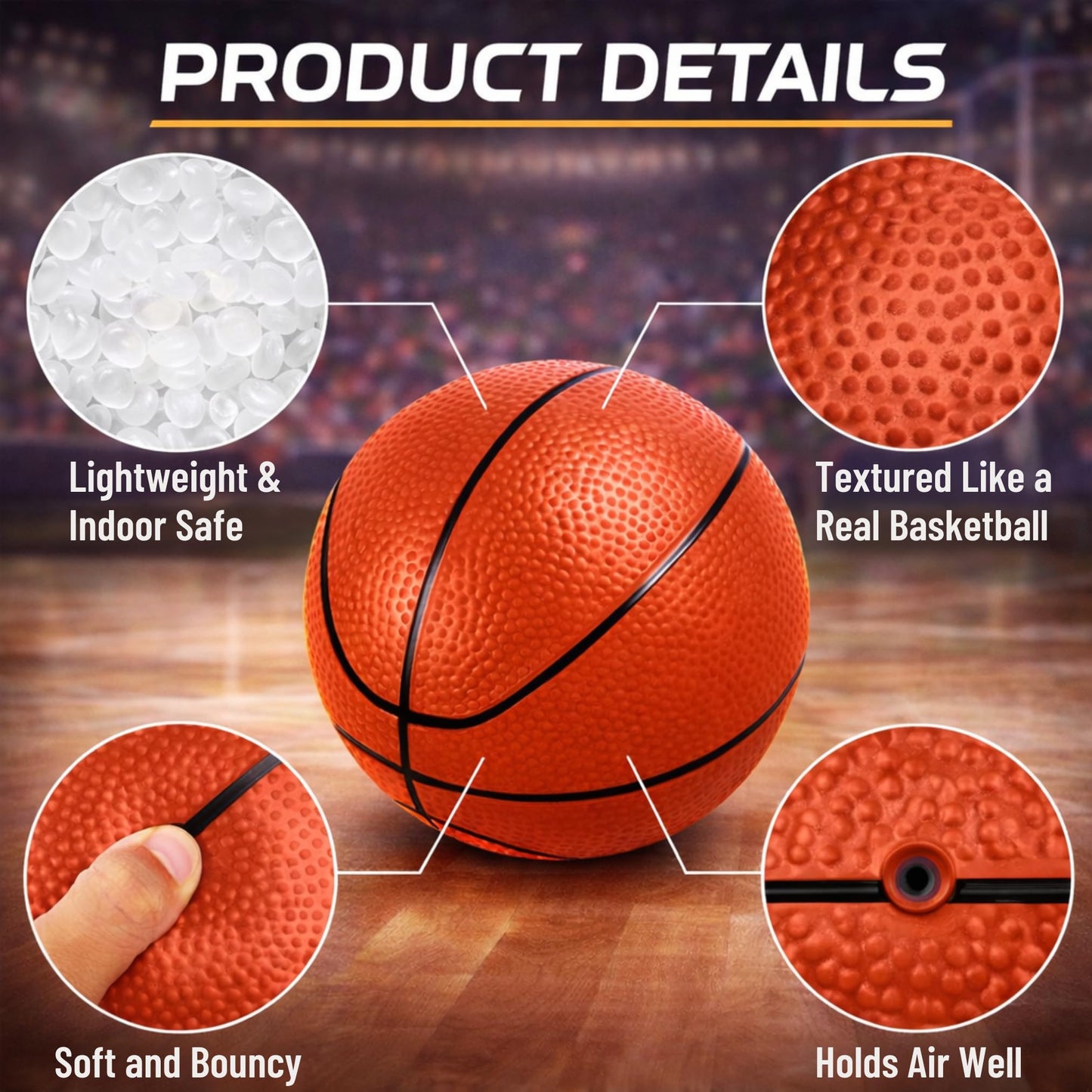 4 Pack Mini Basketballs for Mini Hoops, 6 Inch Inflatable PVC Basketball Balls with Pump & Needle, Rubber-Like Textured Grip, Indoor Outdoor