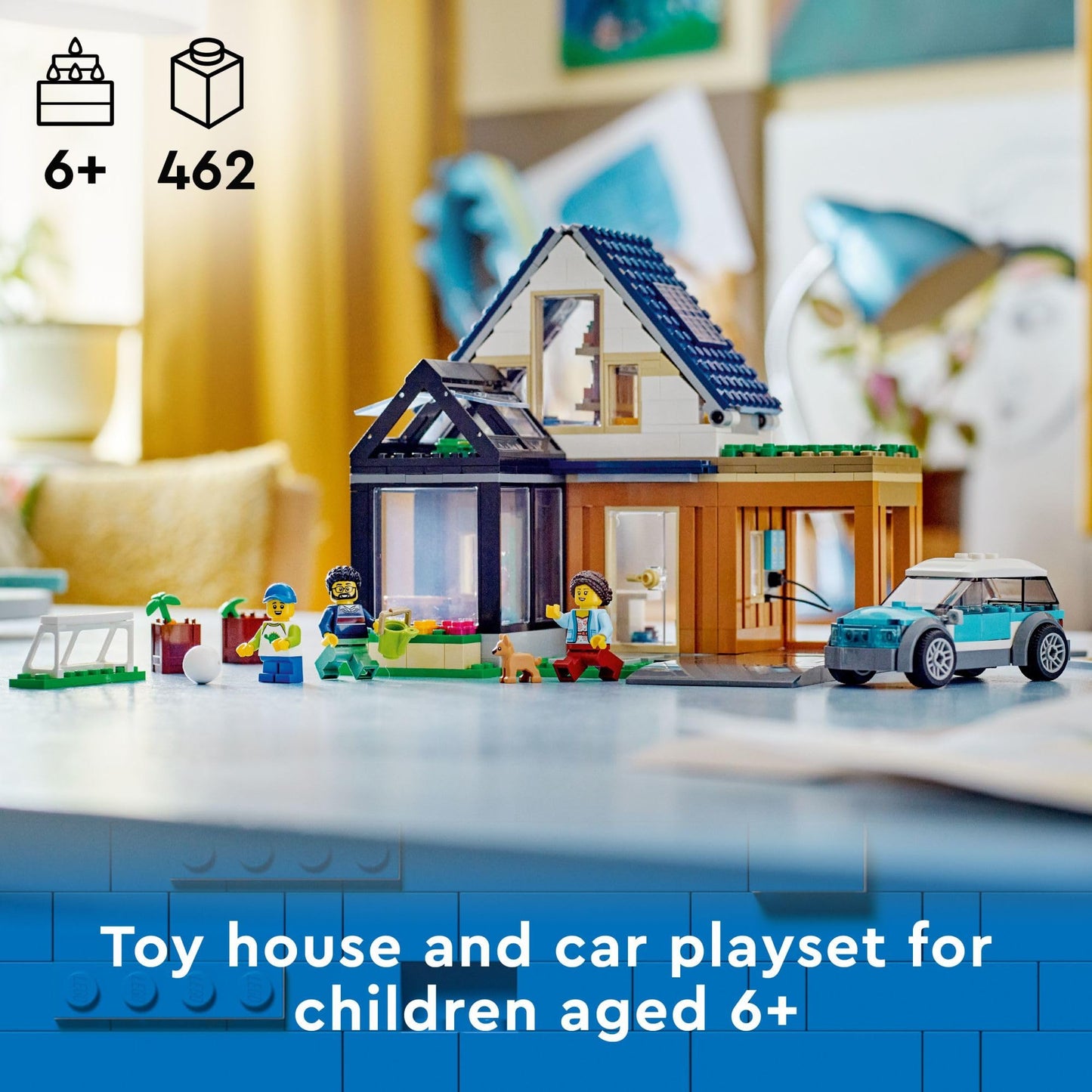 LEGO My City Family House and Electric Car 60398 Building Toy Set, Includes a Kitchen, 2 Bedrooms, Greenhouse, Solar Panels Plus 3 Minifigures and a
