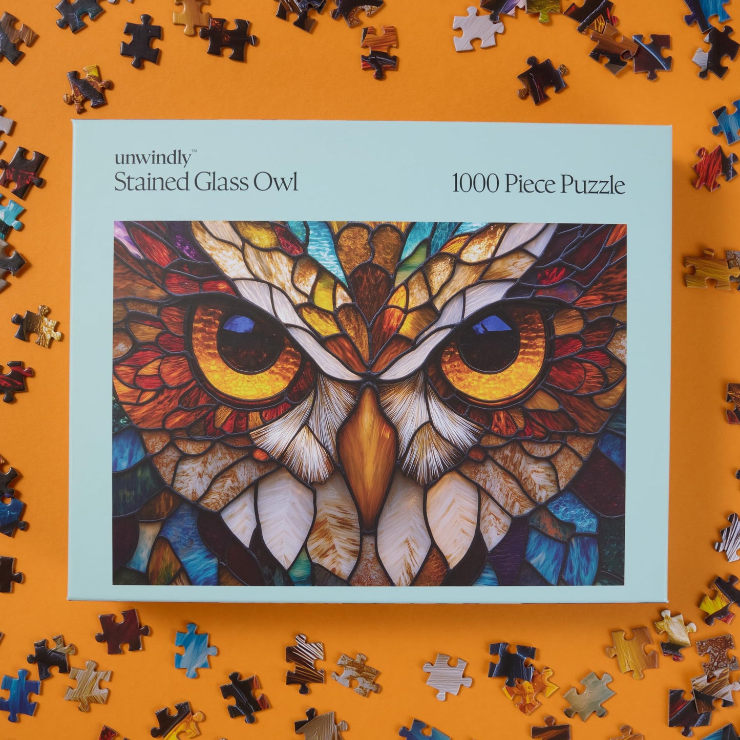 Stained Glass Owl Jigsaw Puzzle for Adults - 1000 Piece Puzzle with Bonus Poster Included, Unique Design & Vibrant Colors
