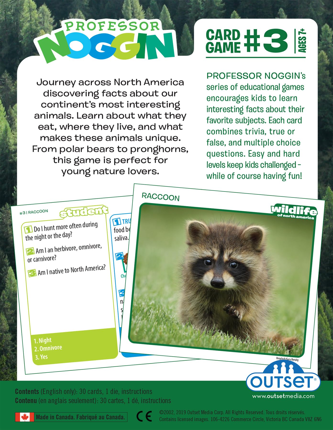 Outset Media Professor Noggin's Wildlife of North America Trivia Card Game - an Educational Based Card Game for Kids - Trivia, True or False,