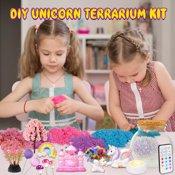 7july Unicorn Terrarium Crafts Kit for Kids-LED Night Light Up & Remote Unicorn Birthday Gifts Toys for Girls Ages5 6 7 8 9 10 Year Old-Christmas