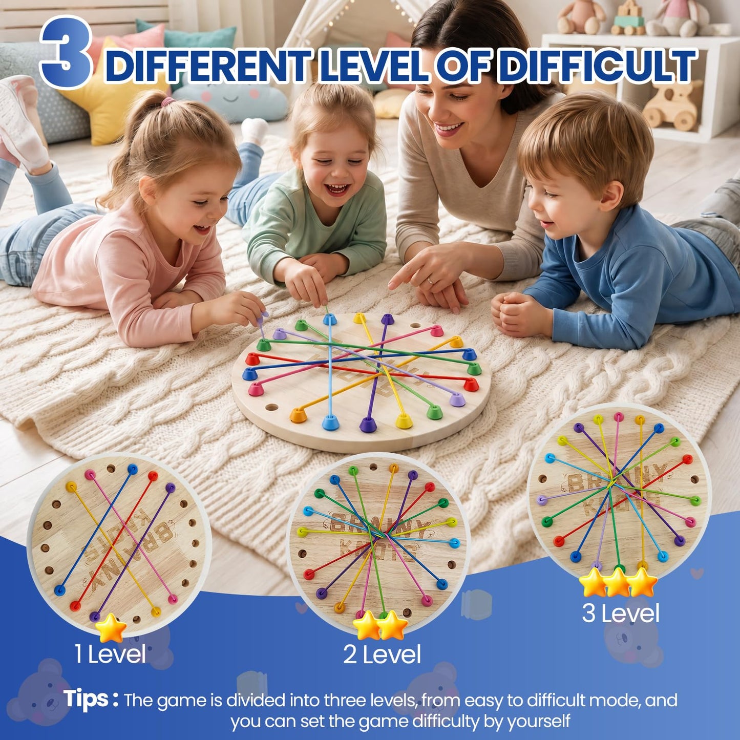 Wooden Rope Puzzle DIY Board Game Brain Teaser Logic Game for Kids Adults