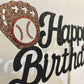 Baseball Theme Cake Topper - Happy Birthday Cake Topper for Birthday/Baseball/Sports Party Theme Decoration (Black Glitter)