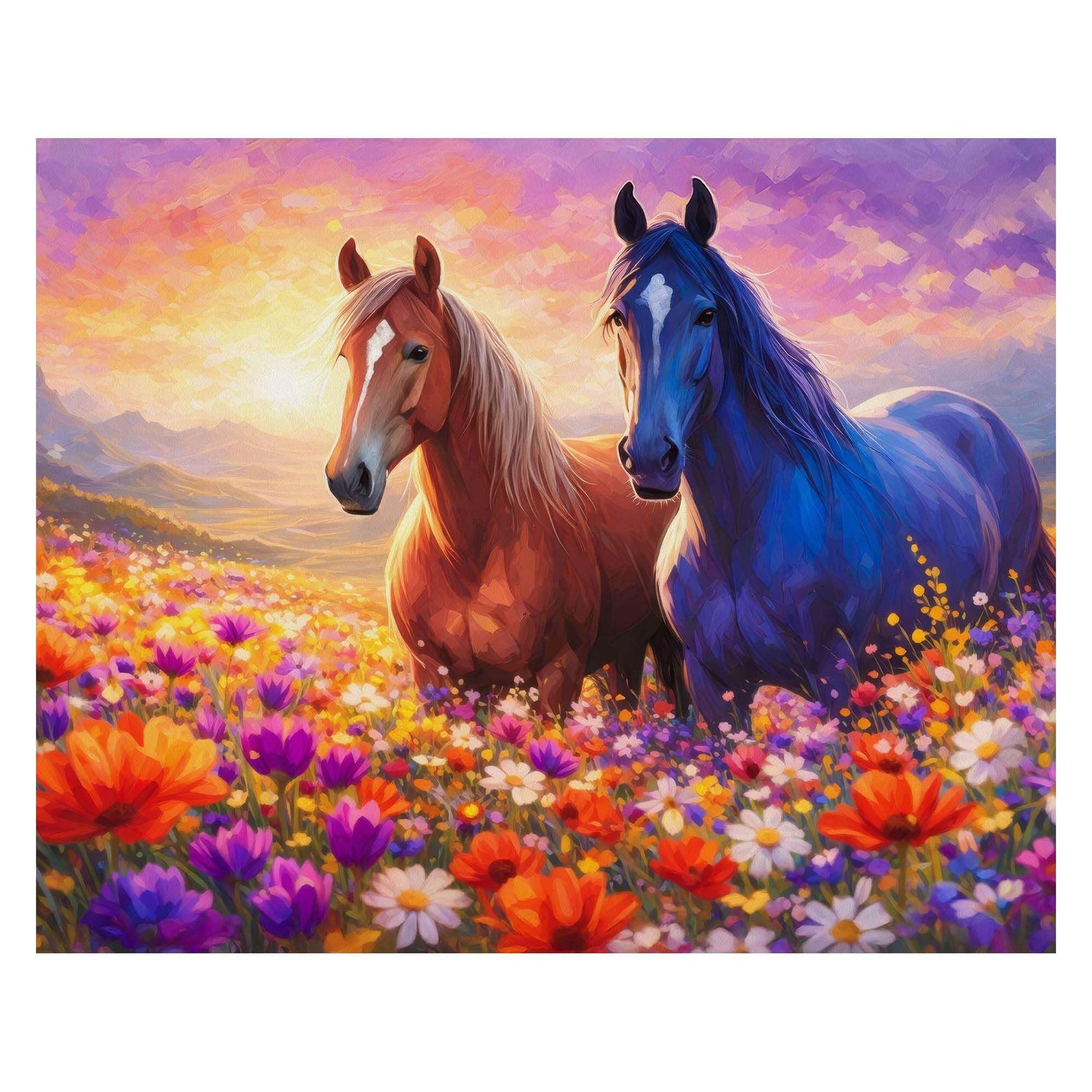 Springbok Steeds in Spring 500 Piece Jigsaw Puzzle for Adults - Wild Horses in Blooming Flower Field - Poster Now Included - Unique Cut Pieces - Made