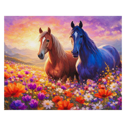 Springbok Steeds in Spring 500 Piece Jigsaw Puzzle for Adults - Wild Horses in Blooming Flower Field - Poster Now Included - Unique Cut Pieces - Made
