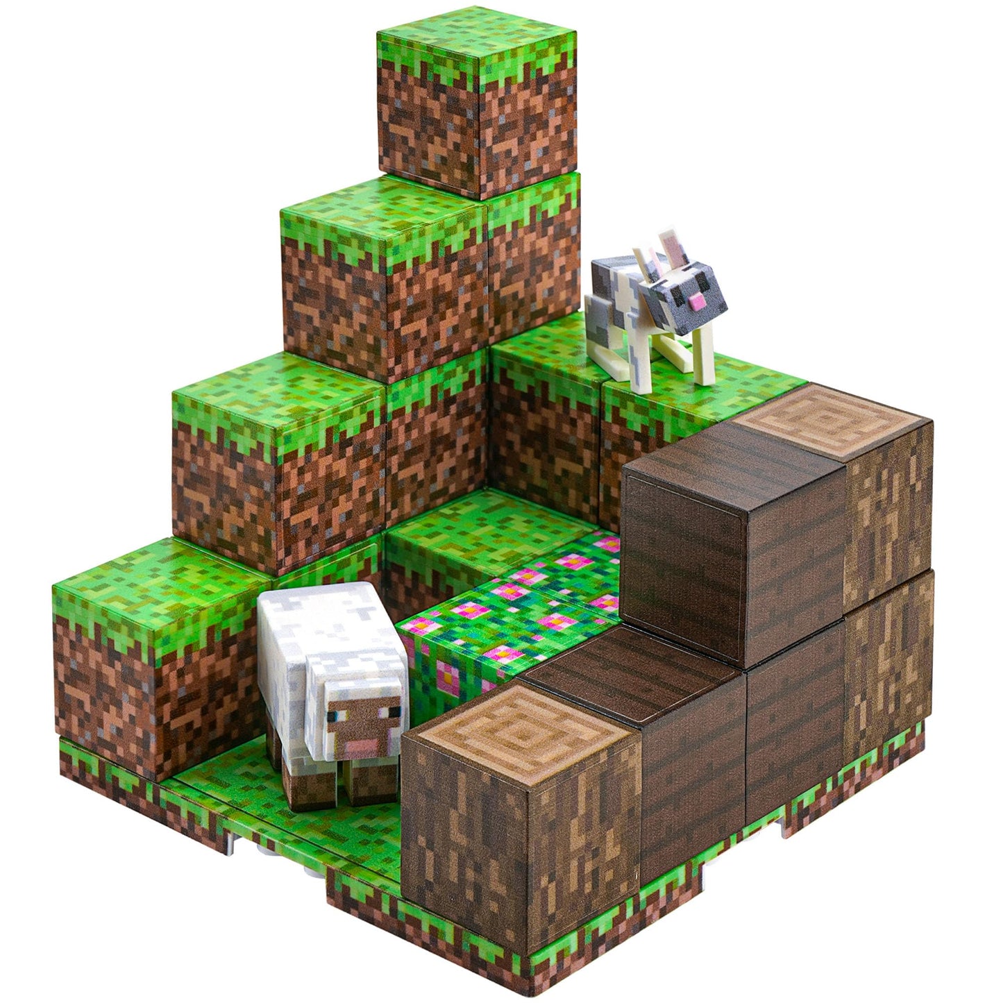 TOCCOOL Magnetic Building Block Set, Pixelated Grass Building Block Assembly Kit, Including Sheep and Rabbit Accessories, Can be Used for Creative DIY