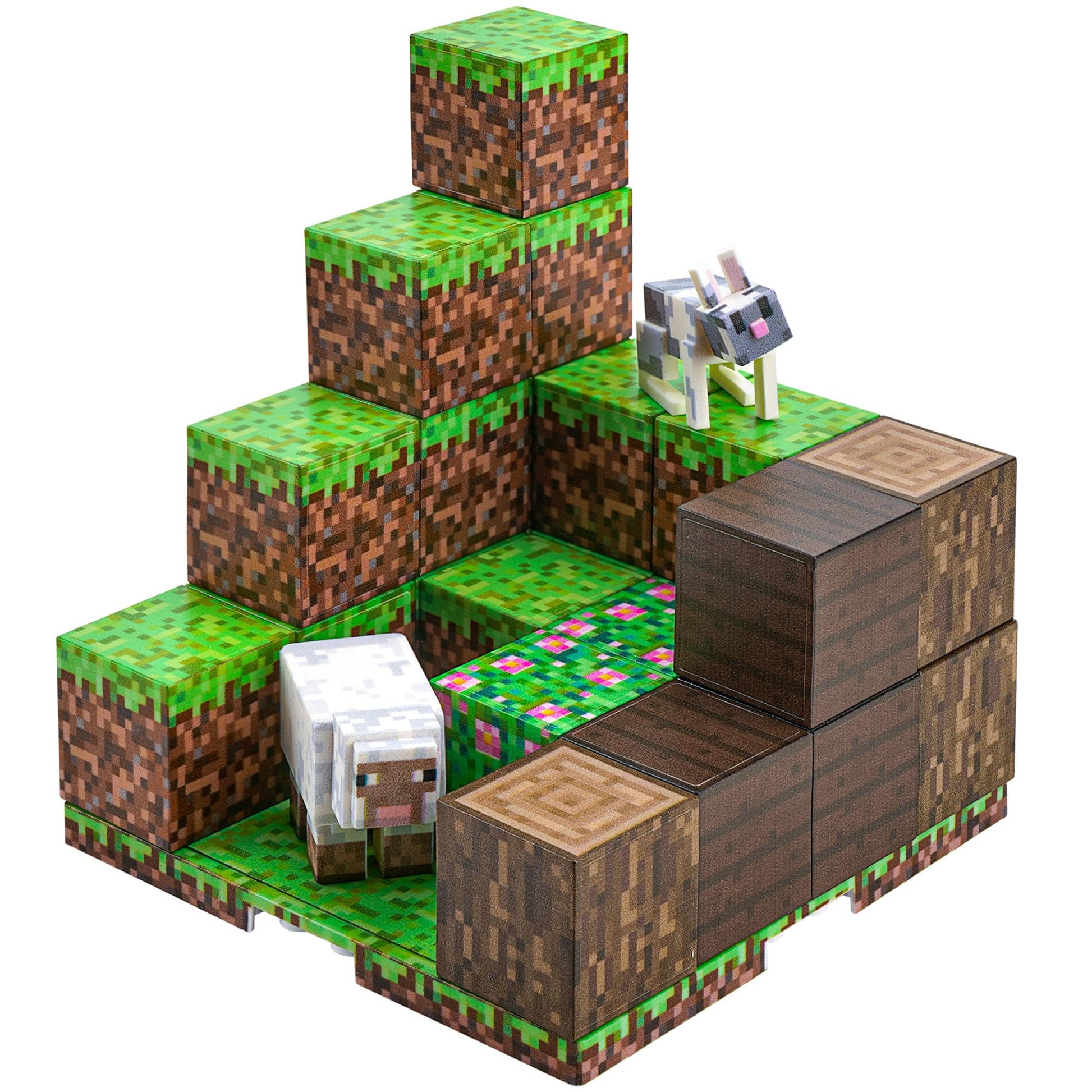 TOCCOOL Magnetic Building Block Set, Pixelated Grass Building Block Assembly Kit, Including Sheep and Rabbit Accessories, Can be Used for Creative DIY