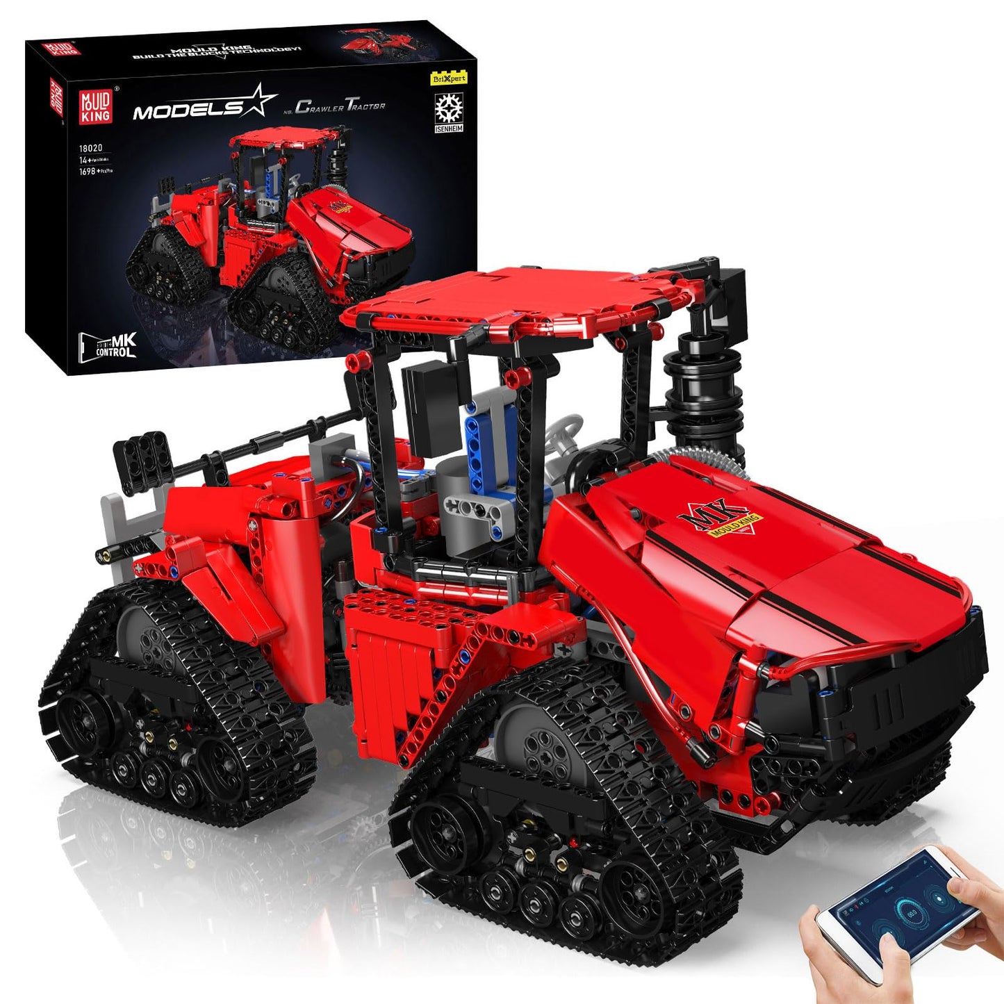 Mould King 18020 Tractor Building Set, Remote Control Crawler Tractors Toy with 4 Motors, Buildabe Farm Vehicle to Play, Construction Car Model