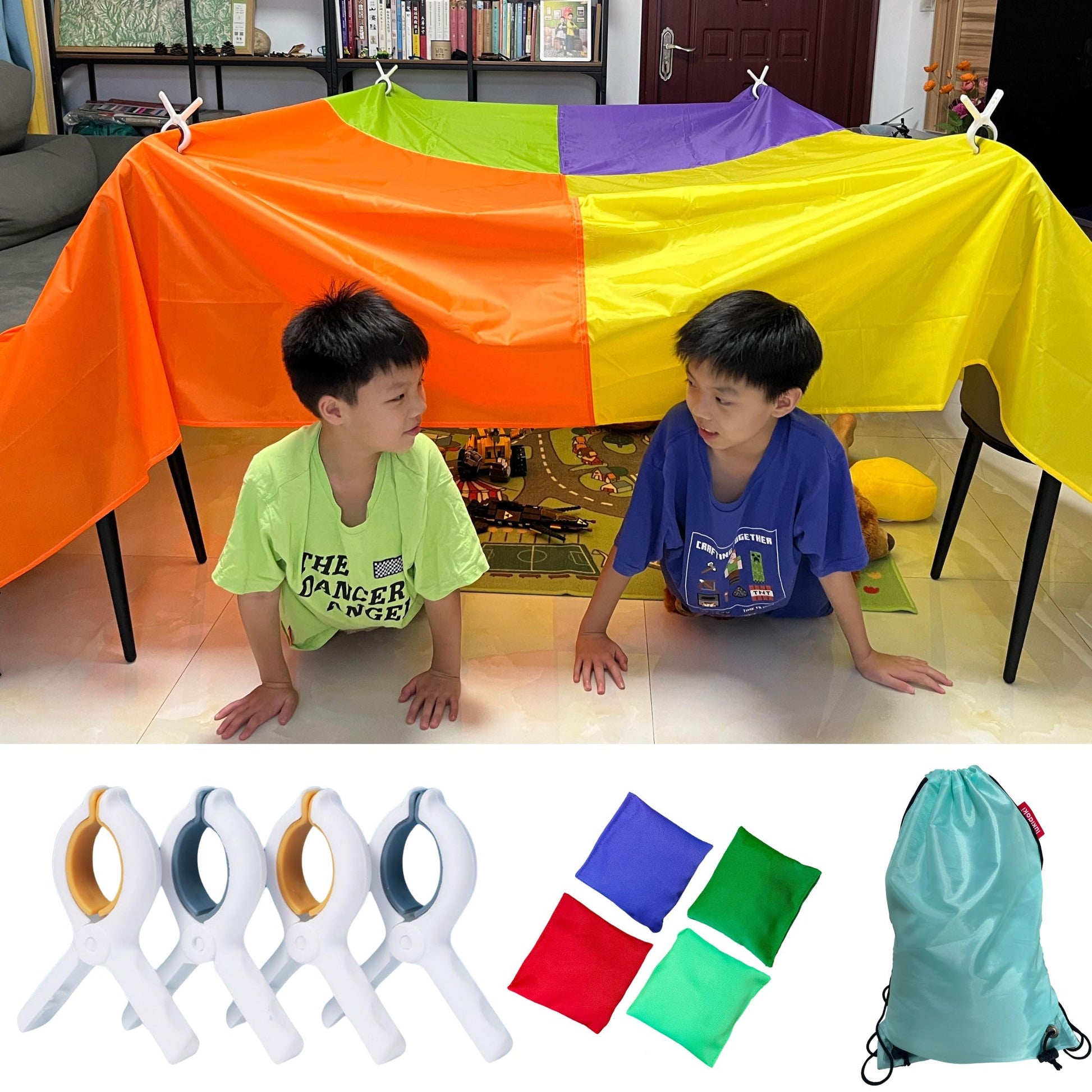 Blanket Fort Building Kit for Kids, Make a Portable Playhouse, Large Blanket and Clips, Magic Play Tent Boys Girls Indoor Outdoor Build Set, STEM
