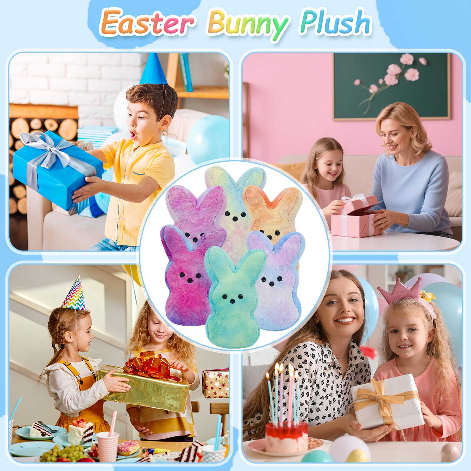 vizethru 6 Pcs Easter Bunny Plush Toys,Easter Basket Stuffers Toys for Kids,Bunny Stuffed Animals, Easter Party Favors Gift Toys for Kids