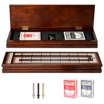 Premium Solid Wood Cribbage Board Game Set - 2/3/4 Player Classic Card Strategy Game with Integrated Storage, Metal Pegs & Deck of Cards | Elegant