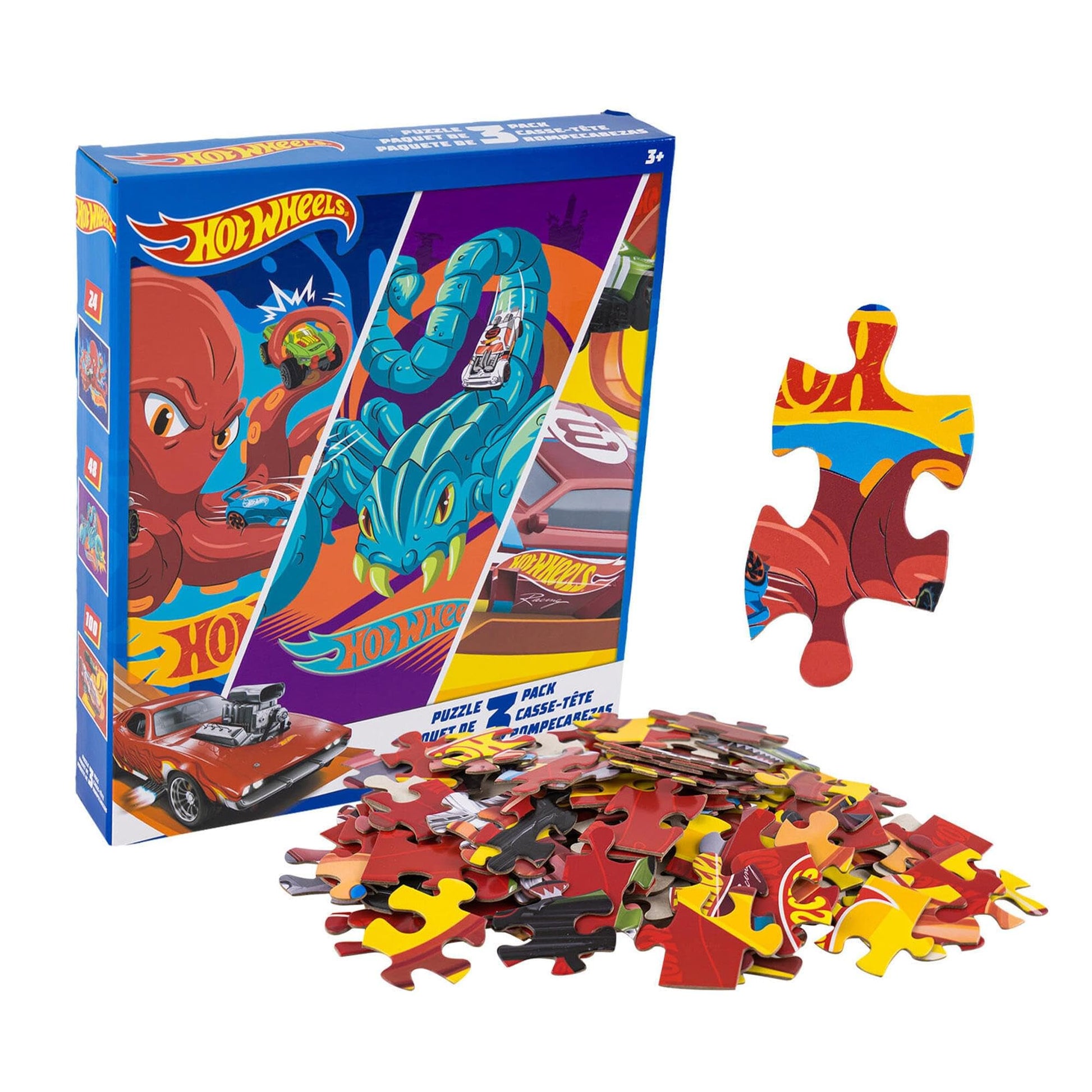 Hot Wheels 3 Pack Kids Puzzles (1X24PC, 1X 48PC, 1X100PC)