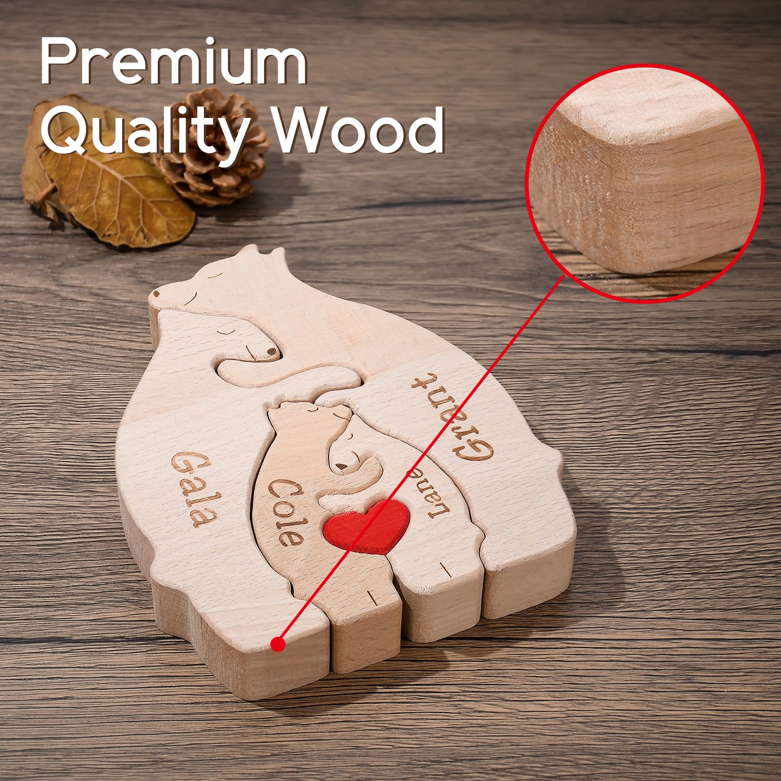 Personalized Wooden Bear Family Puzzle with Names, Custom Puzzles
