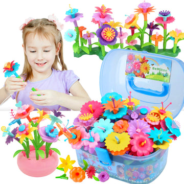 BEMITON Flower Building Toy Set for Girls, Best Birthday Gifts for 3 4 5 6 7 Year Old Kids, Arts and Crafts Kit for Toddlers, STEM Activities