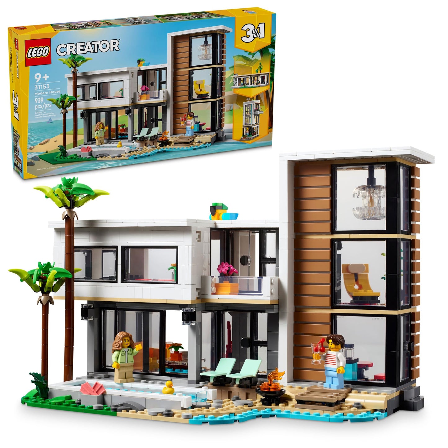 LEGO Creator 3 in 1 Modern Toy House - Kids Toy Building Set with 3 Building Options for Boys & Girls, Ages 9+ - with 2 Minifigures for Pretend Play