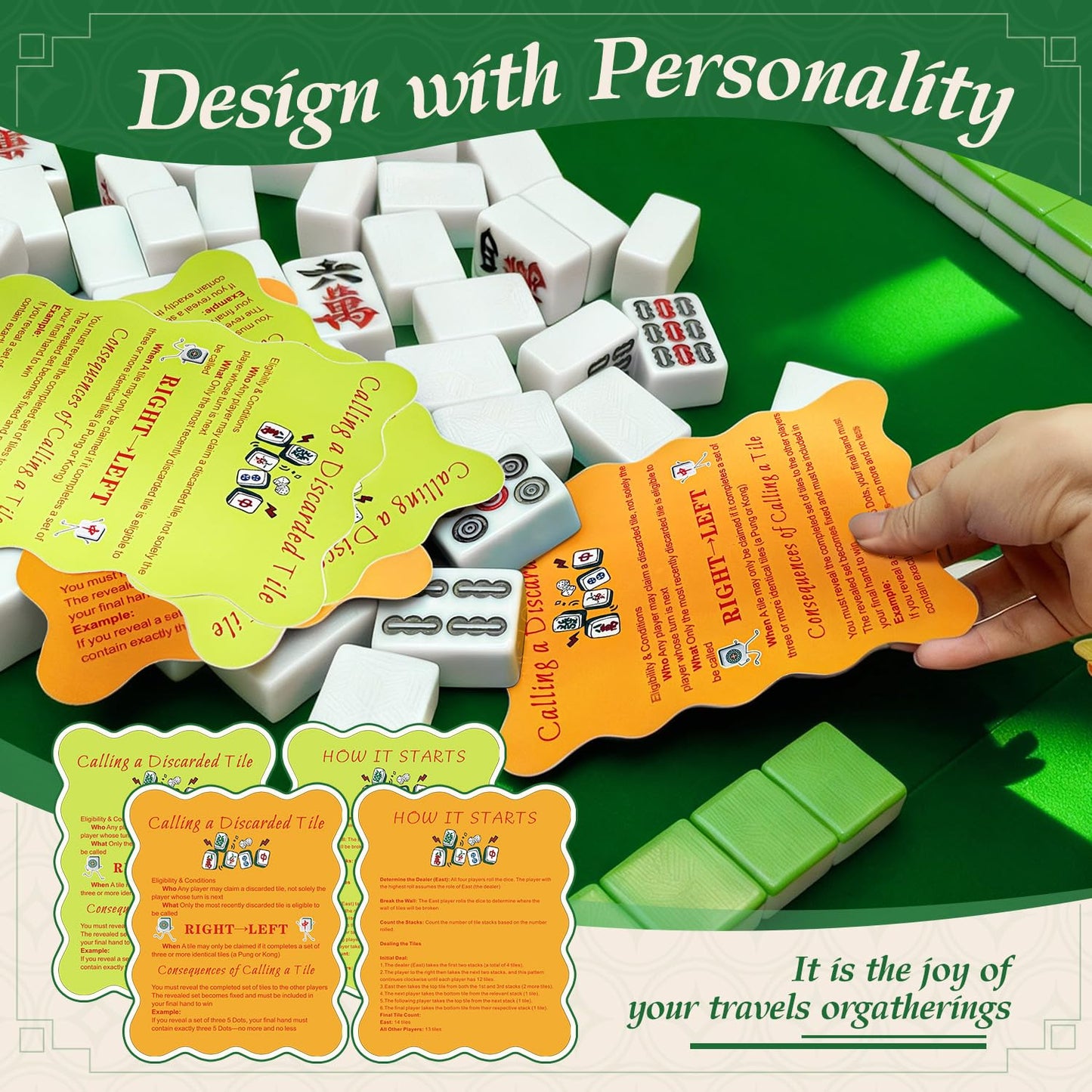 ZWFCGMMBC 4 Pcs Mahjong Tile Shufflers with Printed Mahjong Rules - Manual Mahjong Mixer & Shuffle Cards for Beginners, Durable Mahjong Gift