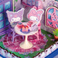 Hands Craft My Melody & Kuromi Tea Party Miniature House Kit - Kawaii 3D Puzzle with Tiny Tea Cups & Cake - DIY Wooden Craft Kit for Bedroom or