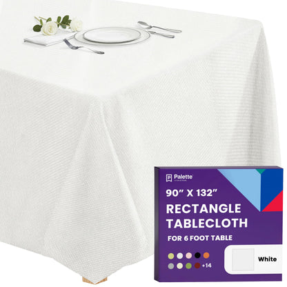 Gee Di Moda Rectangle Tablecloth - 90 x 132 Inch White Table Cloth for 6 Foot Tables with Floor-Length Drop - Heavy Duty Washable Fabric for Holiday
