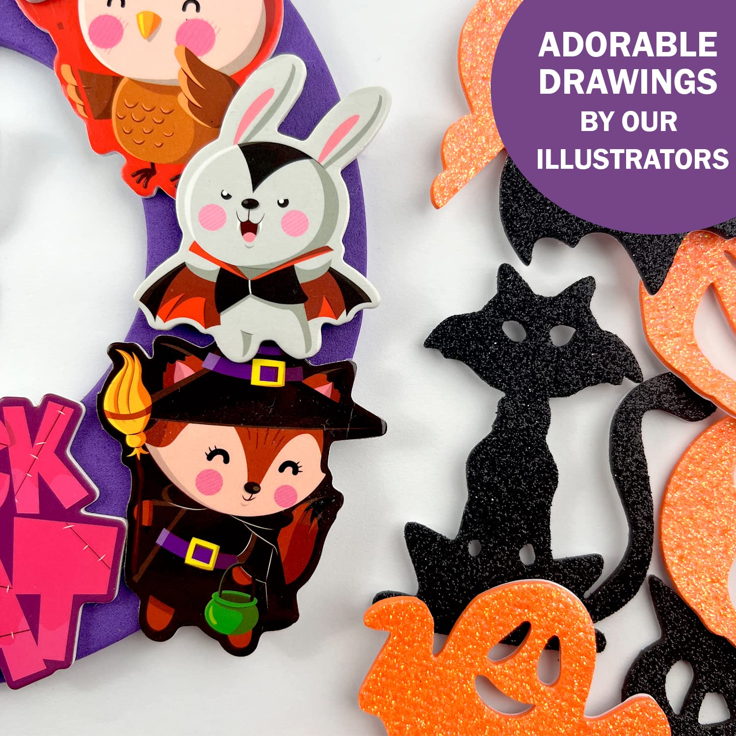 Halloween Crafts for Kids 12 Sets, DIY Wreaths Halloween Activities for Toddlers, Bulk Foam Stickers, Trick or Treat Gift Party Favors for Girls or