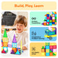 PicassoTiles 101 PCs Magnetic Tiles Building Blocks with Car & Drawstring Carry Bag Toy Storage Magnet Block for Toddlers Kids STEM Toy Set