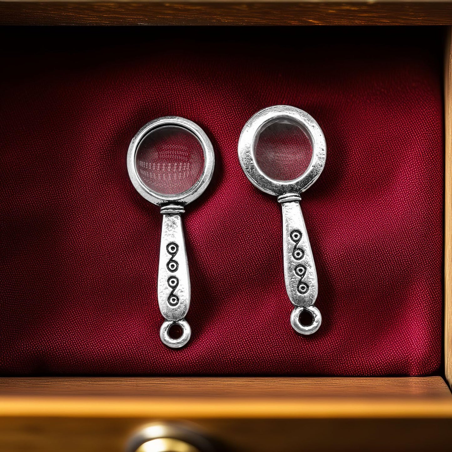 Set of 5 Miniature Magnifying Glasses (1:12 Scale): Vintage Silver Alloy Reading Glass w/Functional Lens, Etched Handle for Dollhouse Study, Desk