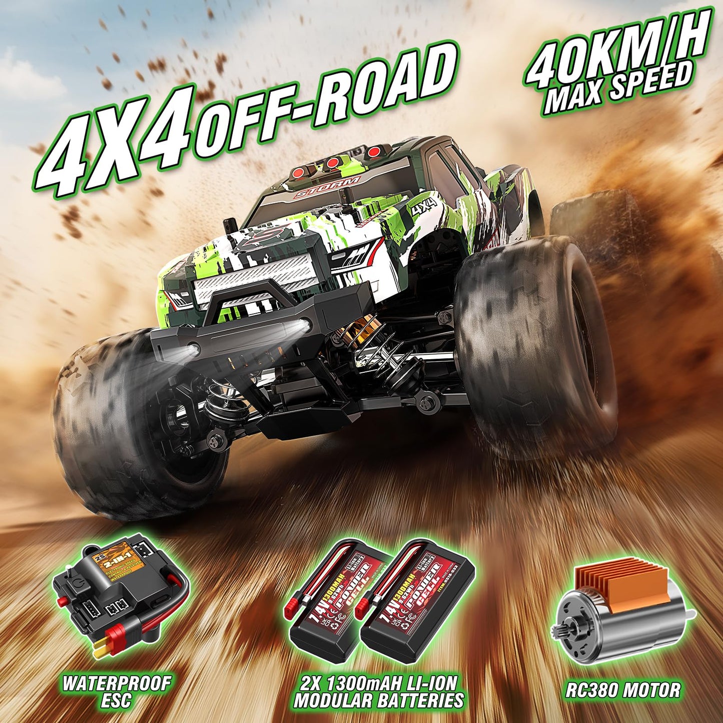 X-TMAGA 1:18 All Terrain RC Car for Adults & Boys (HS18-05), 4WD Off-Road RC Truck High Speed Fast 40+ KPH, 4X4 Waterproof Remote Control Car with 2