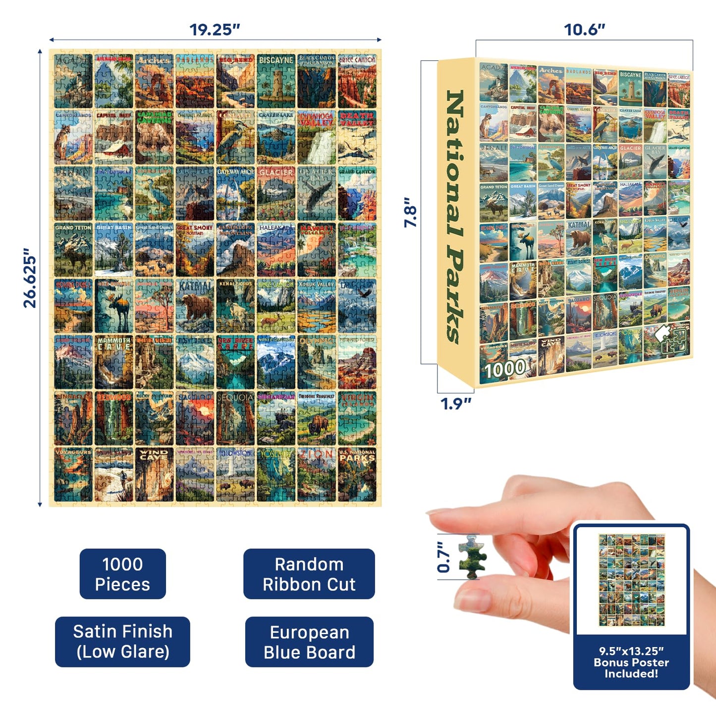 National Parks (#9) - 1000 Piece Jigsaw Puzzle for Adults | Premium European Blue Board | Satin Low-Glare Finish | Ribbon Cut | Bonus Poster |
