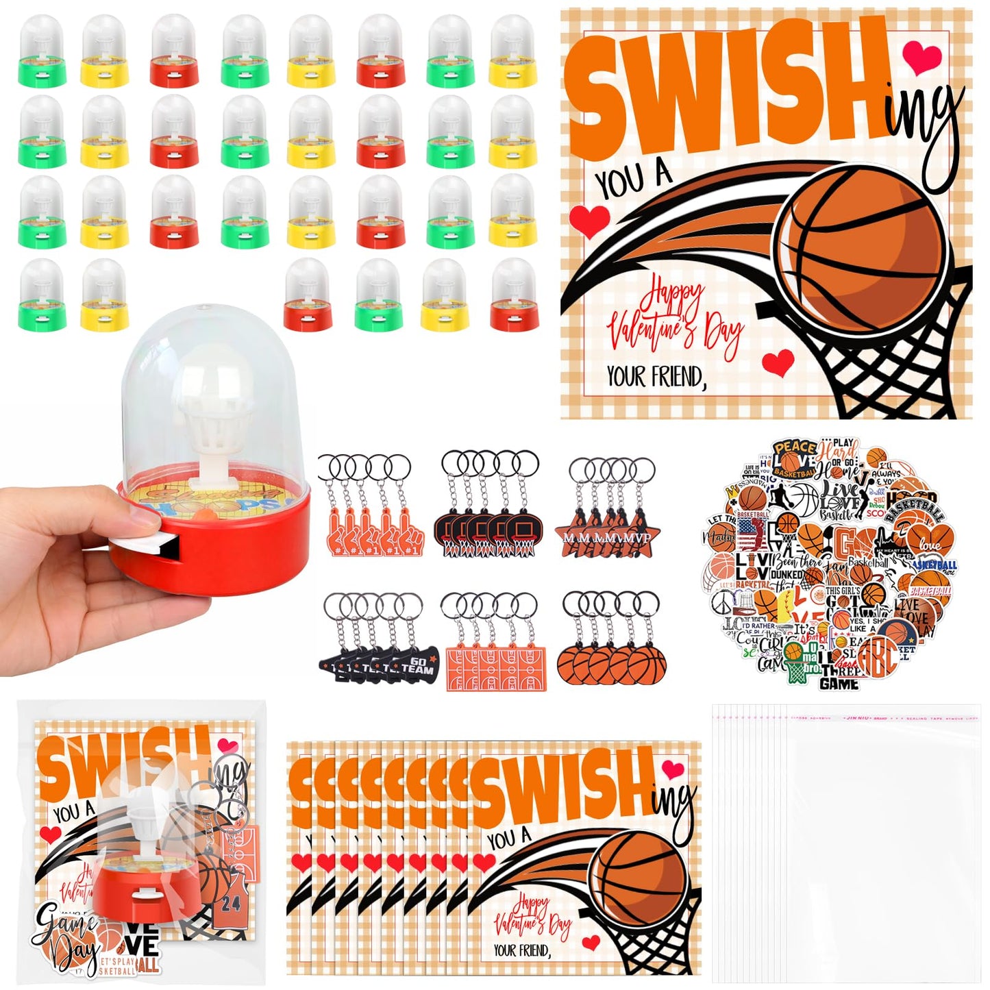 Gosodeny 30 Set Basketball Party Favor Mini Finger Basketball Games Basketball Accessories Stickers and Gift Bags Sport Fans Team Gift for Sport