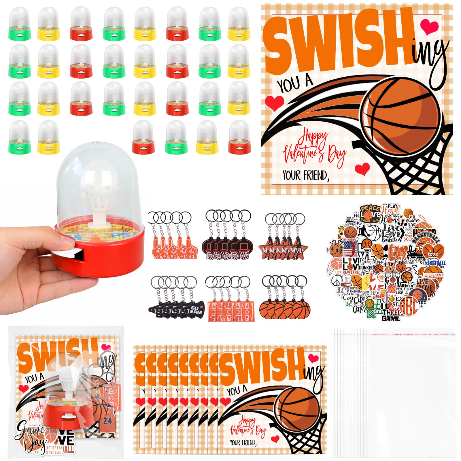 Gosodeny 30 Set Basketball Party Favor Mini Finger Basketball Games Basketball Accessories Stickers and Gift Bags Sport Fans Team Gift for Sport