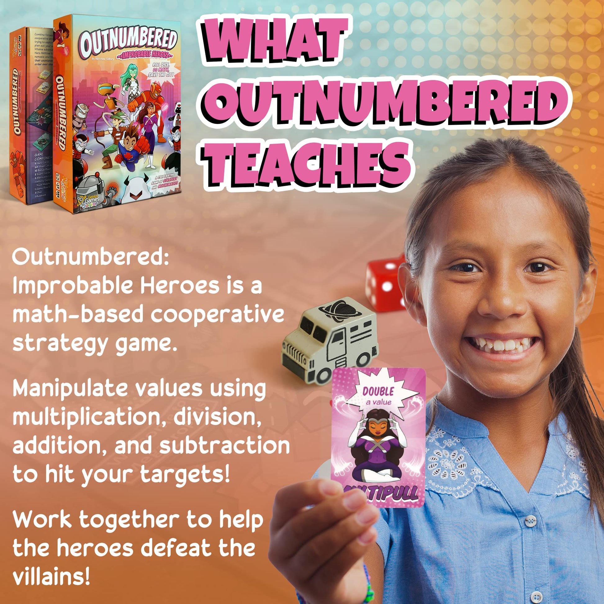 Outnumbered: Improbable Heroes Board Game - A Mensa Award Winning Superhero Math Game | Fun & Educational Game for Kids, Adults, and Families | STEM