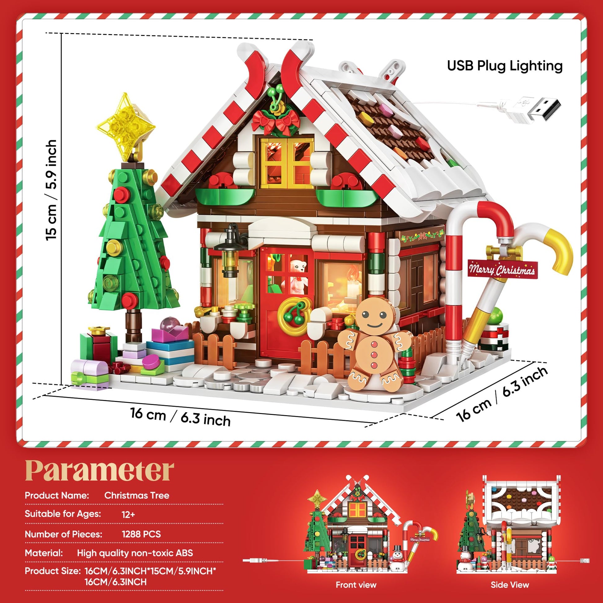 GIVFOZAY Christmas Gingerbread House Building, Christmas Village House Building Set, Contain Christmas Tree and Train, Xmas Brick Toy Gifts for Adults