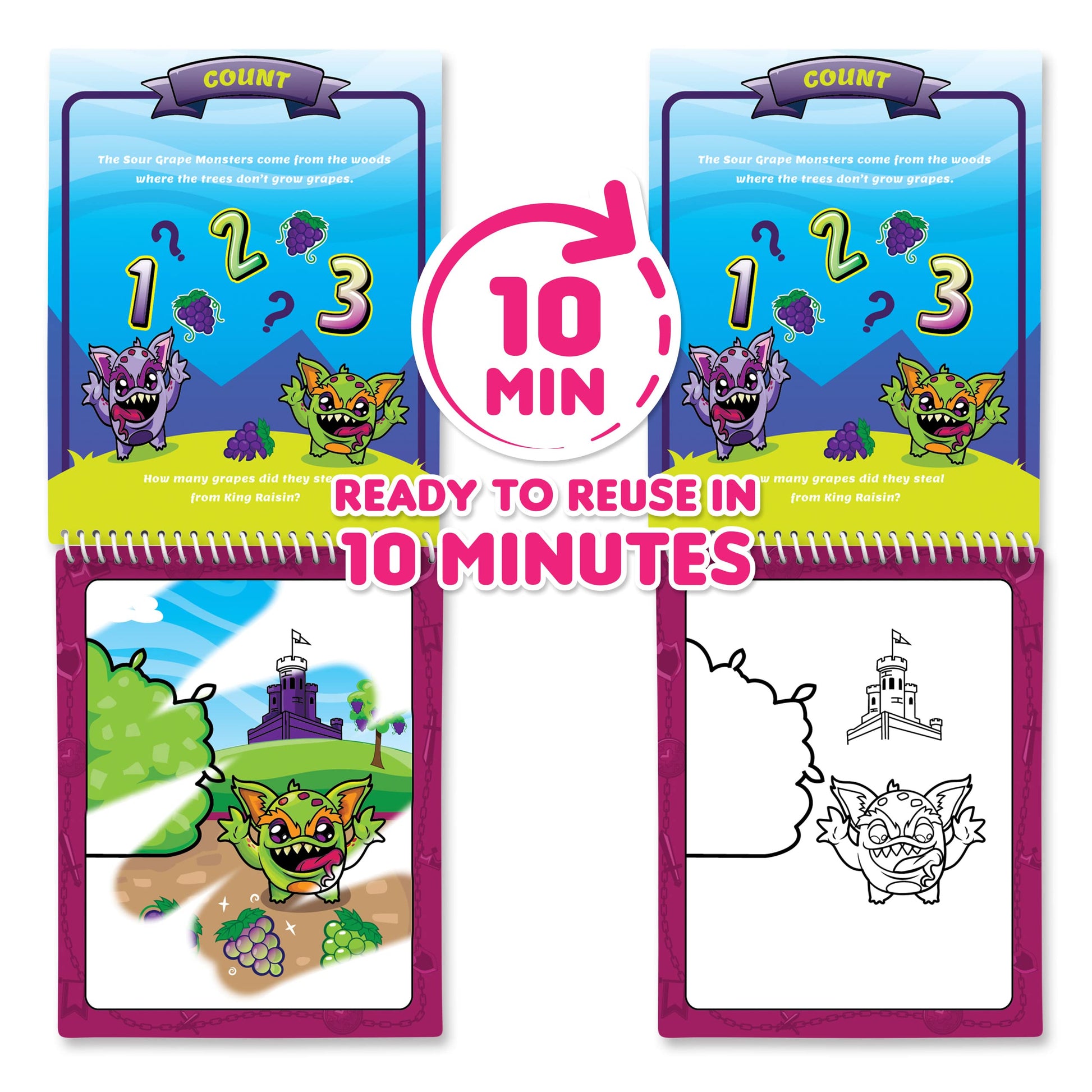 Scentco Water Magic - Patented Gourmet Scented Reusable Water Reveal Activity Books - No Mess, All Fun (Grape Kingdom and Construction)