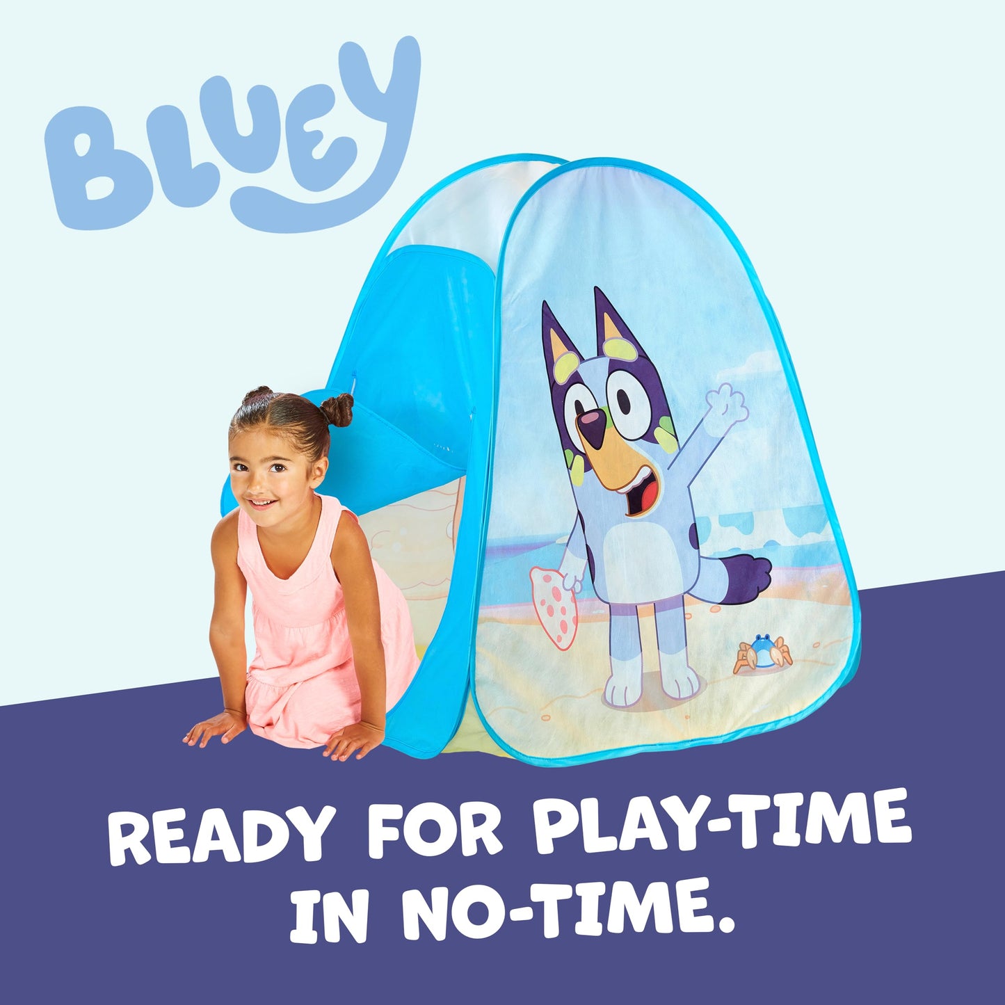 Bluey Pop N Fun Play Tent, 4-Sided Foldable Playhouse with Door, Indoor/Outdoor Play, No Assembly, Toddler Pop Up Tent for Ages 2+