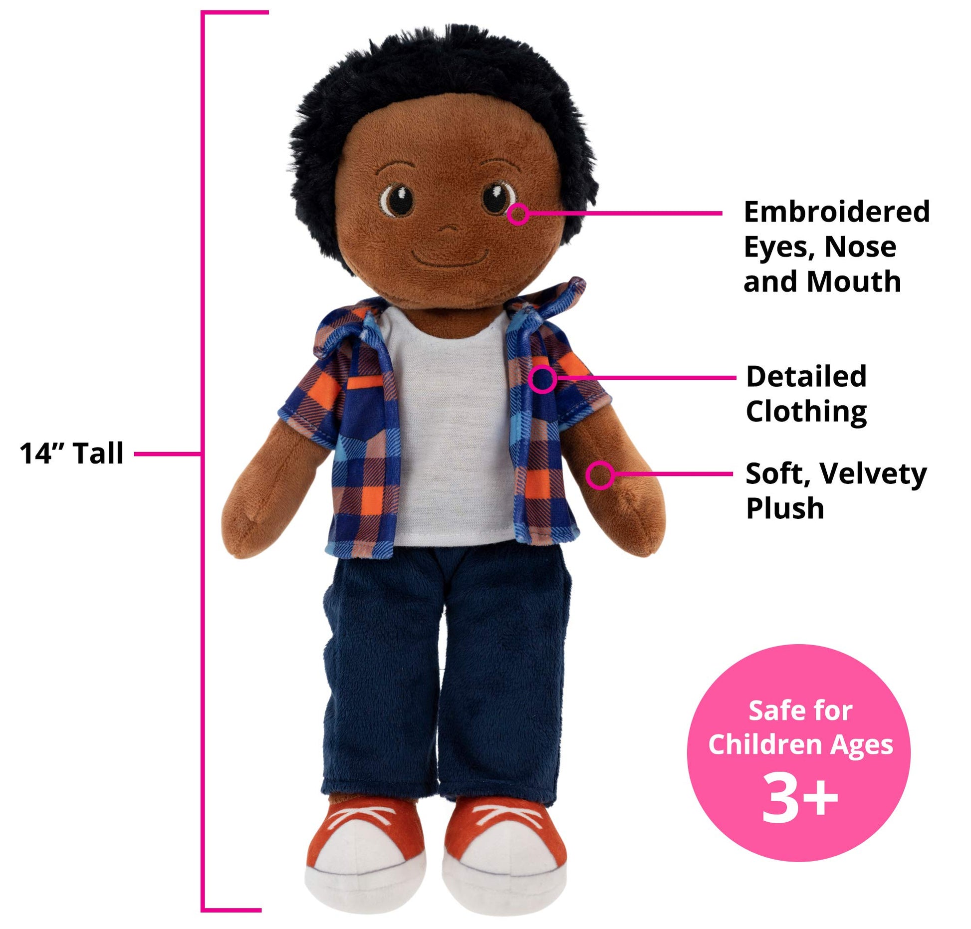 Playtime by Eimmie 14" Soft Baby Doll for Boys (Charlie) - Plush Rag Doll for Toddlers & Infants, Washable Stuffed Toy with Sensory Fabric Body