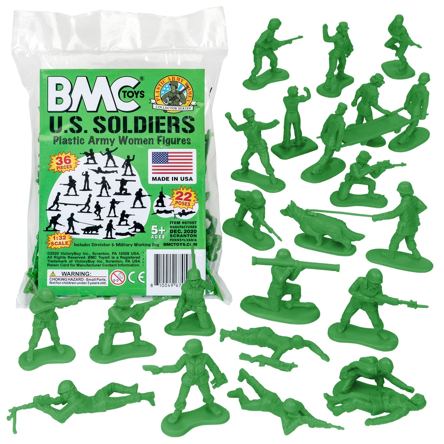 BMC Plastic Army Women - 36pc Green Female Soldier Figures - Made in USA