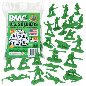 BMC Plastic Army Women - 36pc Green Female Soldier Figures - Made in USA