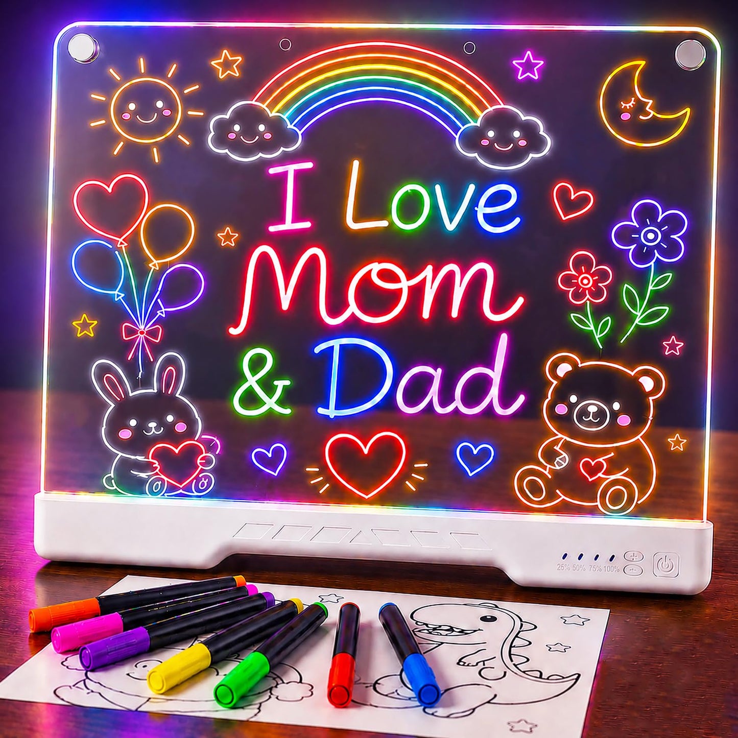 LED Drawing Board for Kids, 16-Inch Rechargeable Doodle Pad, 10 Color Modes,LED Note & Drawing Board, Birthday Gift for Girls Boys Teens