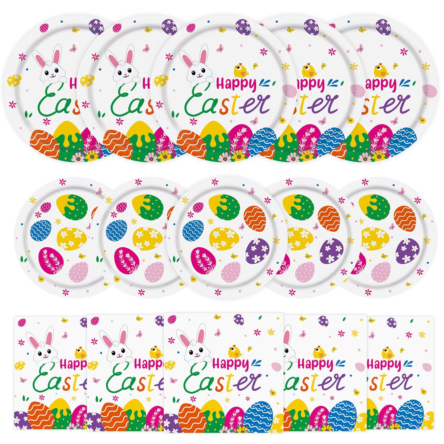 150 Pcs Happy Easter Plates and Napkins - Easte Egg Paper Dinnerware Set, Cute Eastes Rabbit Dinner Dessert Plates Luncheon Napkins Tableware