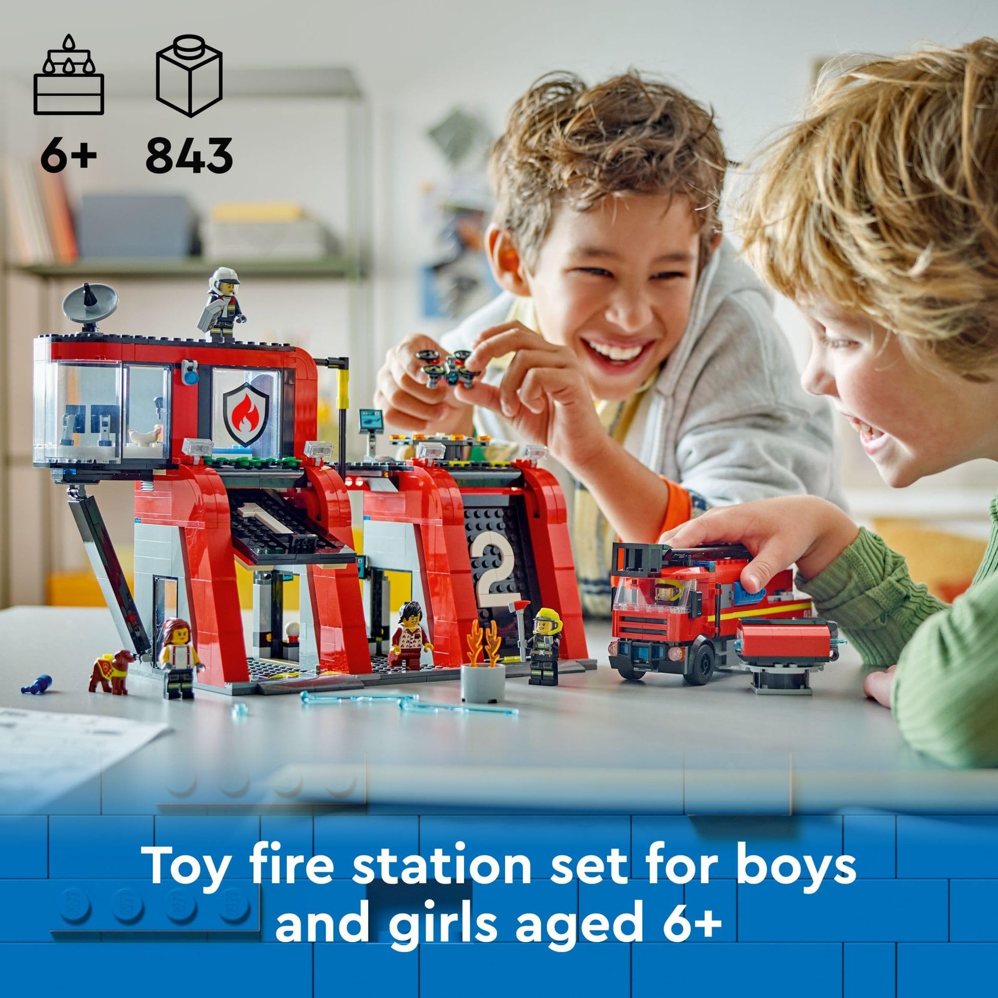 LEGO City Fire Station with Fire Truck Toy - Kids Toy Building Sets with 2 Fire Truck Attachments - Gifts for Boys & Girls Ages 6+ - Pretend Play Set